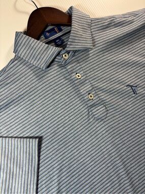 Stitch Performance Golf Polo Gray Blue Stripe Size M/L